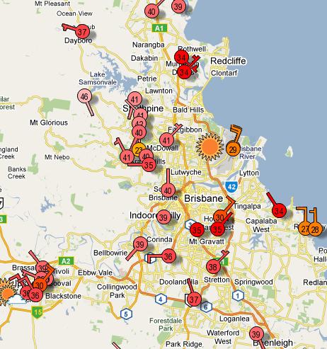 Brisbane Temperatures Noon 17th Nov 2009