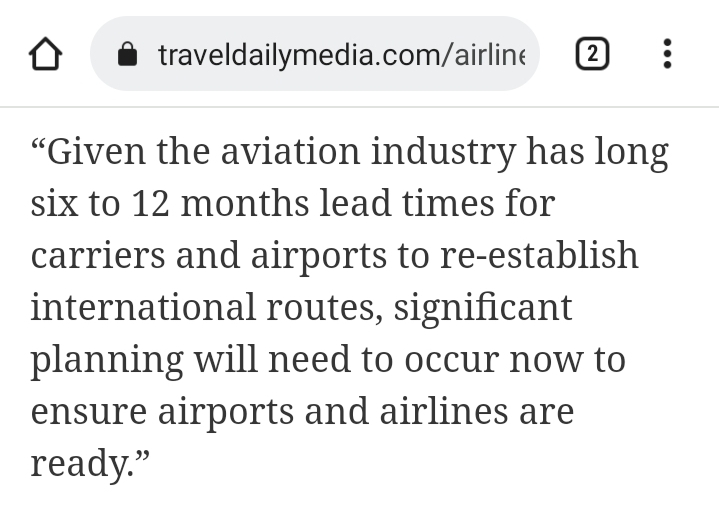 Airlines need 6 to 12 months