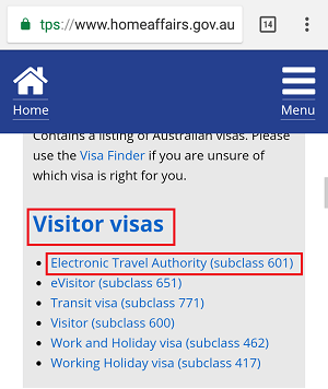 ETA subclass 601 Visitor Visa Clarification