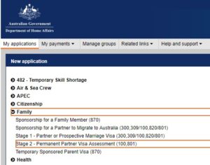 Stage 2 Partner Visa, subclass 100 and 801.