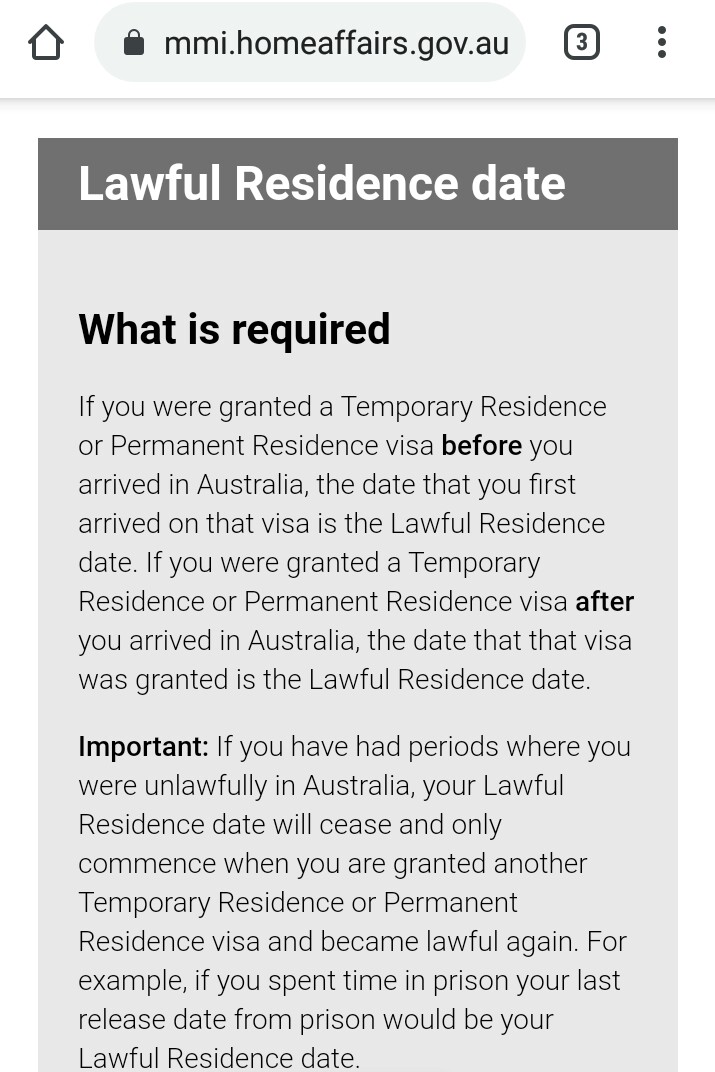 Lawful Residence date