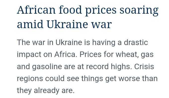 Ukraine War African Food Prices