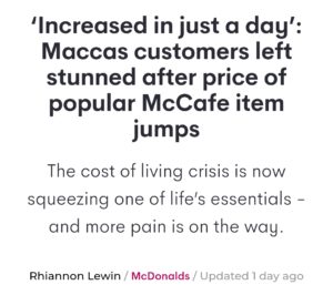 Crisis cost of living essential coffee